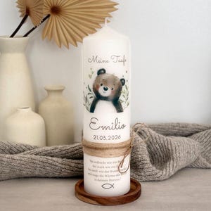 Taufkerze Löwe Eukalyptus Floral mit Blätterkranz Floral Für Mädchen und Jungen immagine 8