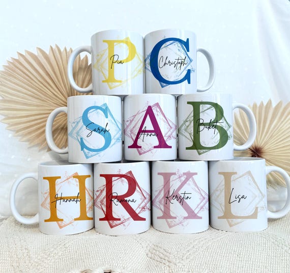 Personalisierte Tasse mit Namen – Keramiktasse Buchstabe – Geschenk für Frauen & Männer – Namenstasse Wunschtext– Kaffeetasse personalisiert