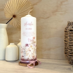 Christening candle Summer Love Wildflowers Flowers | Floral | Christening gift | Godparent candle Flower wreath Floral For girls and boys | Communion candle image 17
