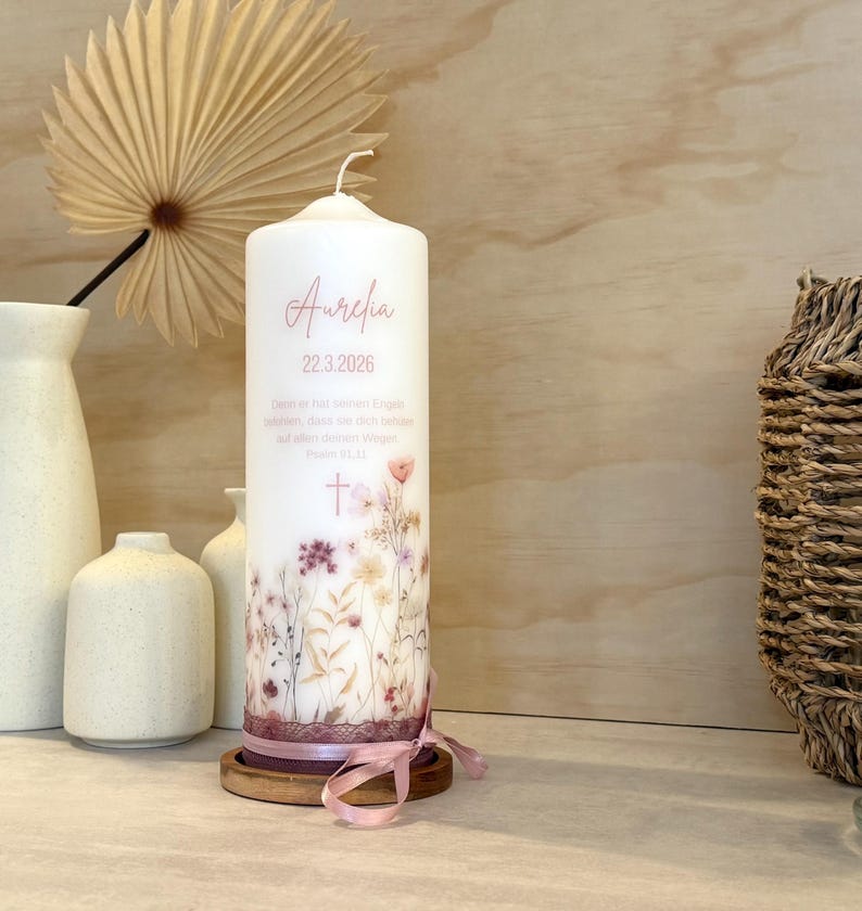 Christening candle Summer Love Wildflowers Flowers | Floral | Christening gift | Godparent candle Flower wreath Floral For girls and boys | Communion candle image 17