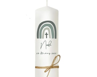 Baptism Candle Rainbow Plain Khaki For girls and boys