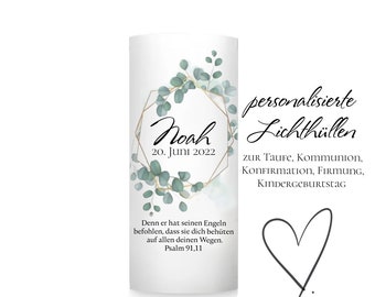 Light covers eucalyptus wreath| Lantern personalized (from 2 pieces) for baptism, birth, wedding and communion