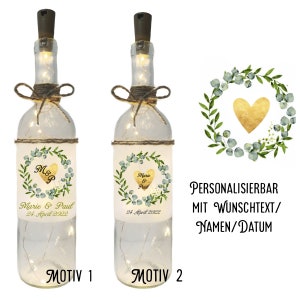 Bottle light "Golden Wedding Money Gift" - light bottle, decorative bottle with LED lighting