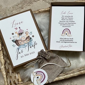 Geschenkschachtel "Noahs Arche" zur Taufe | Geldgeschenk zur Taufe| personalisiert mit Namen, Jute-Säckchen