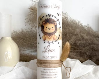 Taufkerze Löwe  mit Blätterkranz Floral Für Mädchen und Jungen