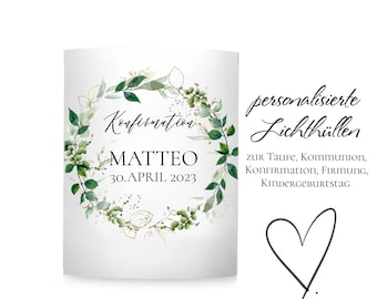 Light covers eucalyptus wreath| Lantern personalized (from 2 pieces) for baptism, birth, wedding and communion