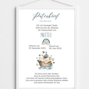 Godparent letter for baptism "Noah's Ark" - gift for baptism | Godchild personalized - godparent certificate and christening gift girl - baptism letter - PDF