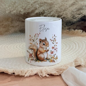 Personalisierte Spardose Kind Geschenk Geburt Taufe Geburtstag Waldtiere Geldgeschenk Baby Kinder Keramik Sparbüchse