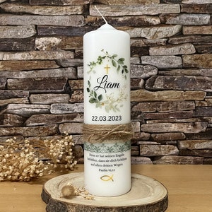 Baptism candle eucalyptus wreath for girls and boys