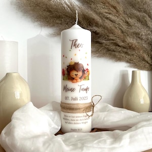 Baptismal candle Safari Animals Lion Floral For girls and boys | Godparent candle | Personalized baptismal candle | Baptismal gift