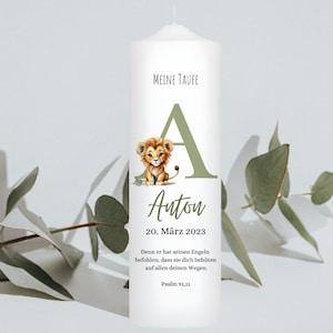 Baptismal candle Safari Animals Lion Floral For girls and boys | Godparent candle | Personalized baptismal candle | Baptismal gift