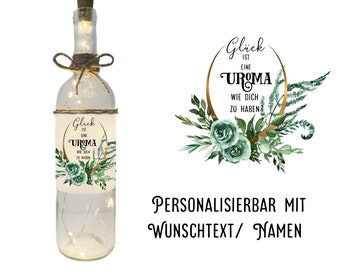 Bottle light "Happiness is a great-grandma" light bottle, decorative bottle with LED lighting
