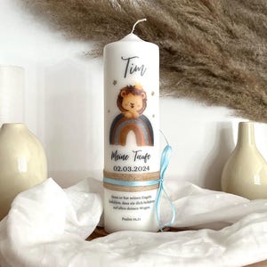 Baptismal candle Safari Animals Lion Floral For girls and boys | Godparent candle | Personalized baptismal candle | Baptismal gift