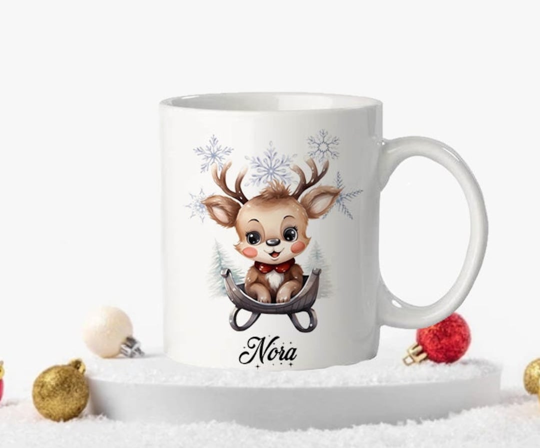 Personalisiert Weihnachtstasse Mit Namen - Pinguin Design Für Kinder & Wichteln - 330ml Kaffeebecher