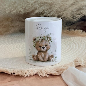 Personalisierte Spardose Kind Geschenk Geburt Taufe Geburtstag Waldtiere Geldgeschenk Baby Kinder Keramik Sparbüchse