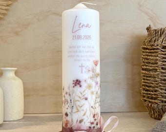 Taufkerze Sommerliebe Wildblumen  Blumen| Floral | Taufgeschenk| Patenkerze  Blumenkranz Floral Für Mädchen und Jungen| Kommunionskerze