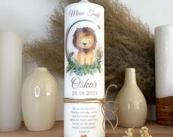 Baptism Candle Lion with Leaf Wreath Floral For Girls and Boys
