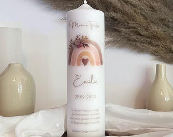 Baptism candle rainbow with flowers | Floral | Baptism gift | Godparent candle | Eucalyptus | Flower wreath floral for girls and boys
