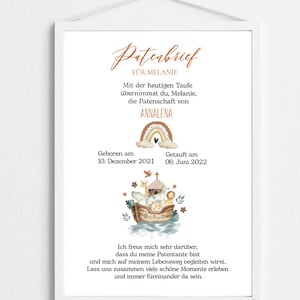 Godparent letter for baptism "Noah's Ark" - gift for baptism | Godchild personalized - godparent certificate and christening gift girl - baptism letter - PDF