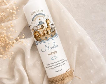 Noah's Ark Christening Candle for Girls and Boys | Floral Christening Candle | Godparent Candle | Christening Gift | Christening Present
