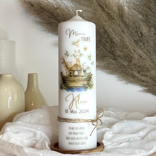 Bougie baptismale Arche de Noé pour filles et garçons