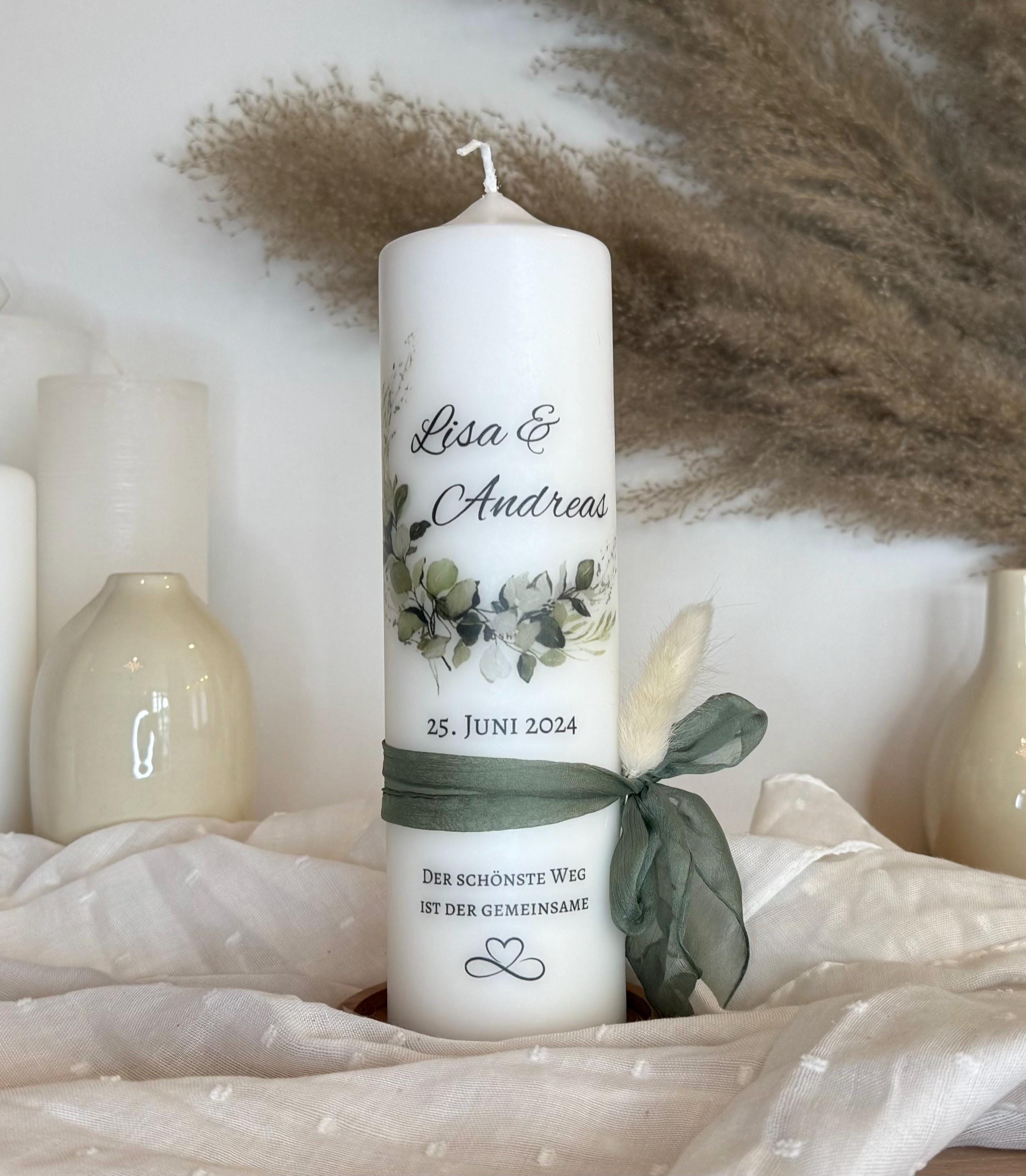Hochzeitskerze Eukalyptus Blätterkranz Floral