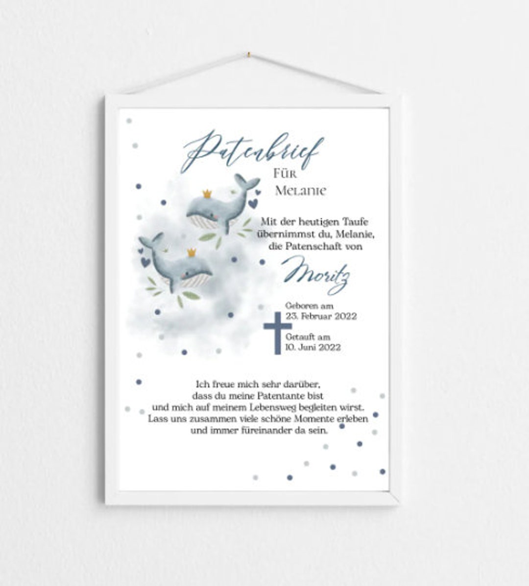 Was Schreibe Ich Meinem Patenkind Zur Taufe Patenbrief Zur Taufe Wal Geschenk Zur Taufe Patenkind personalisiert