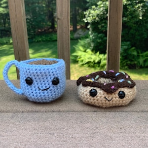 Crochet Coffee and Donut amigurumi stuffed animal- finished product