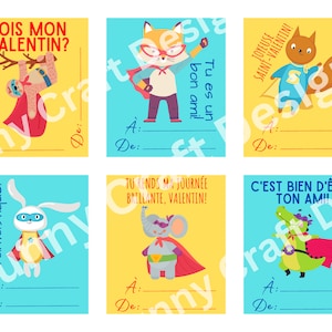 フランスの印刷可能なスーパーアニマル バレンタイン カード - Cartes imprimables de la Saint-Valentin en français