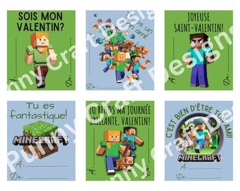 Tarjetas de San Valentín imprimibles del juego Mine en FRANCÉS - Cartes imprimables de la Saint-Valentin en français