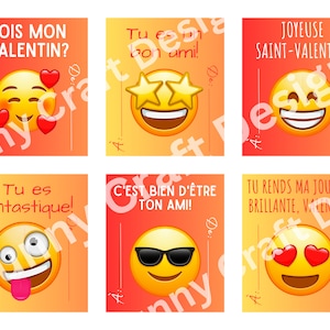 FRANZÖSISCH Druckbare Emojis Valentinskarten - Cartes imprimables de la Saint-Valentin in français