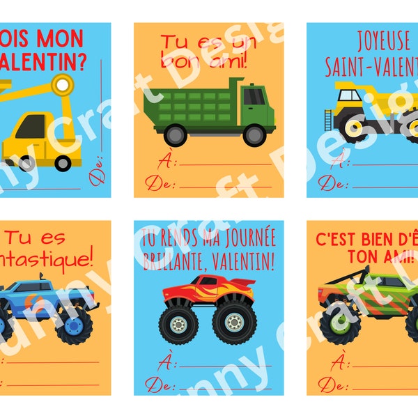 Cartes imprimables de Saint-Valentin pour voitures et camions - Cartes imprimables de la Saint-Valentin en français