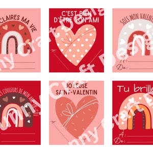 FRANZÖSISCH Regenbogen Valentinskarten zum Ausdrucken - Cartes imprimables de la Saint-Valentin in français