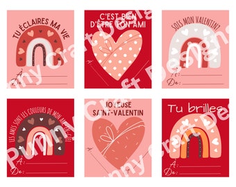 FRENCH Printable Rainbow Valentine Cards - Cartes imprimables de la Saint-Valentin en français