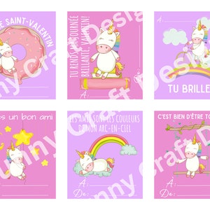 FRANZÖSISCH Einhorn Valentinskarten zum Ausdrucken - Postkarten von Saint-Valentin in Französisch