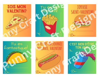 FRENCH Printable Fast Food Valentine Cards - Cartes imprimables de la Saint-Valentin en français