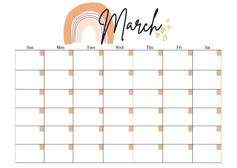 Ready to print Boho Rainbow cute blank calendar organiser Etsy