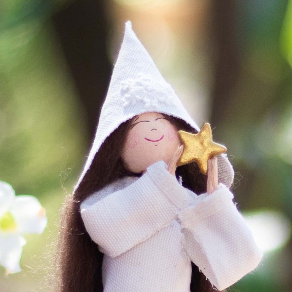 Fairy Figurine holding a Star, Empowered Gift, OOAK Art Doll, Handmade Fairy Doll