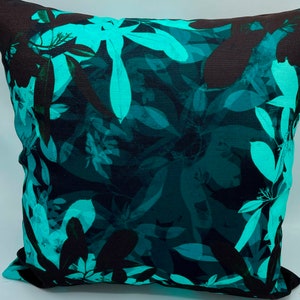 Decorative Pillow Case - Black/Teal Leaves