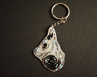 Key Charm Galaxy Dog Suspension Pendentif Glitter Effet