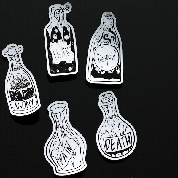 Potions Stickerpack Aufkleber Creepy Halloween Schwarz-Weiß Deko Sticker Fläschchen