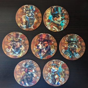 Steampunk dog drink coasters dog  lovers gift funny dog cat coasters