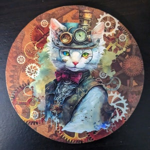 Steampunk cat  drink coasters  cat lovers gift funny cat coasters