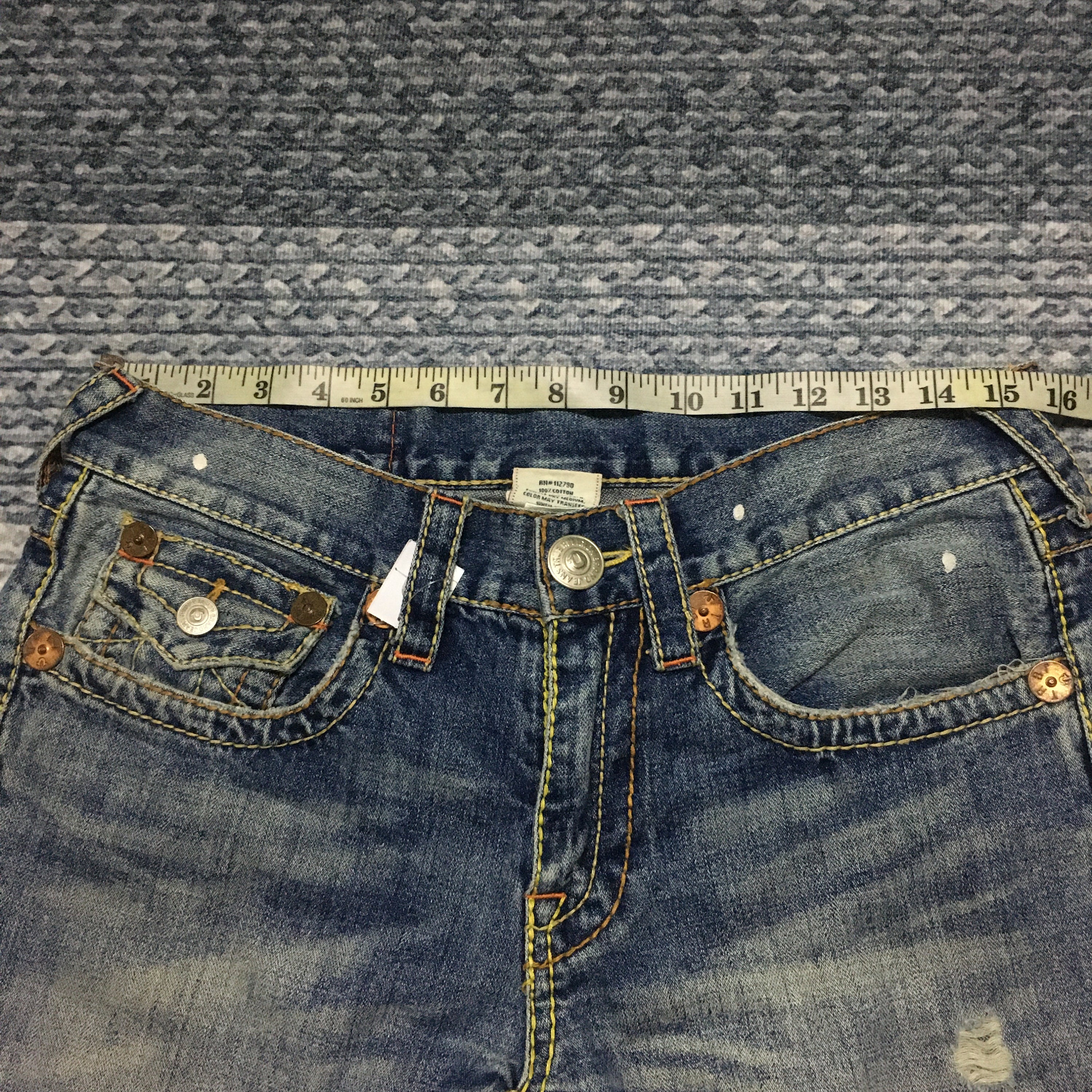 パンツ TRUE RELIGION 28x33 dab flexwitme True Religion Jeans Mens 42x34 Straight Mega T Thick Stitch