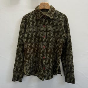 Vintage Fendi Zucca FF Monogram Button Up Skjorta
