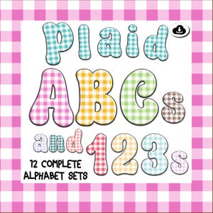 Pastell Plaid 3D Alphabet PNG Bundle, 12 Großbuchstaben, Kleinbuchstaben Buchstaben und Zahlensätze | Digitaler Download mit sanfter Schattierung zum Basteln und Dekorieren