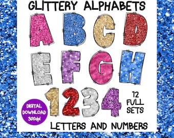 Glitter Alphabet PNG: 12 Sets of Clipart Letters & Numbers (Digital Download)
