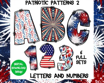 Patriotic Alphabet PNG Clipart, American Letters Numbers, 4th July Designs (Digital Download)