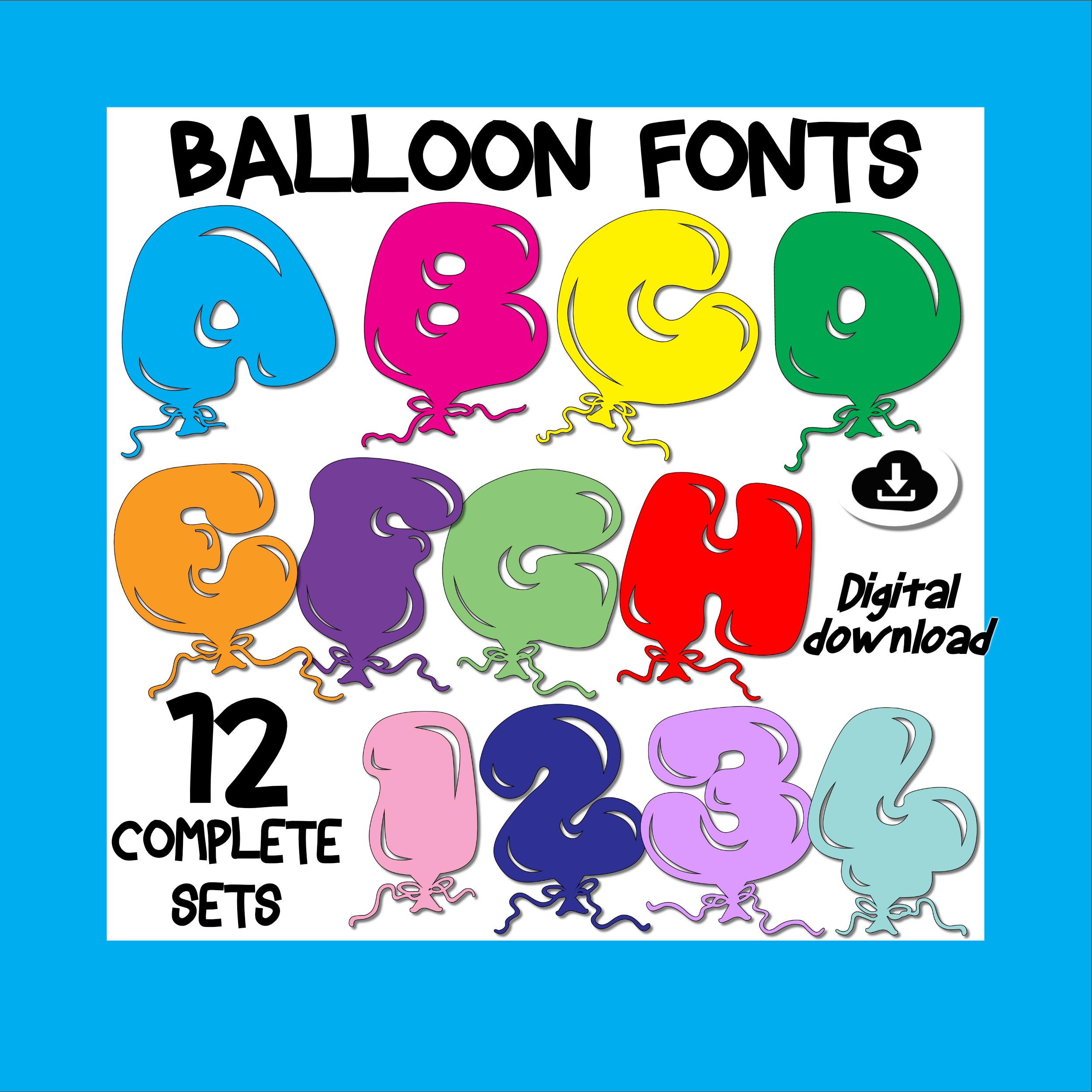 Balloon Letters PNG Font Bundle | 12 Colorful Alphabet Sets with Uppercase Letters and Numbers | Digital Download for Art, Crafts & Decor