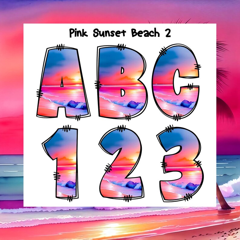 Pink Beach Sunset Font PNG Bundle: Tropical Alphabet (digital Download ...